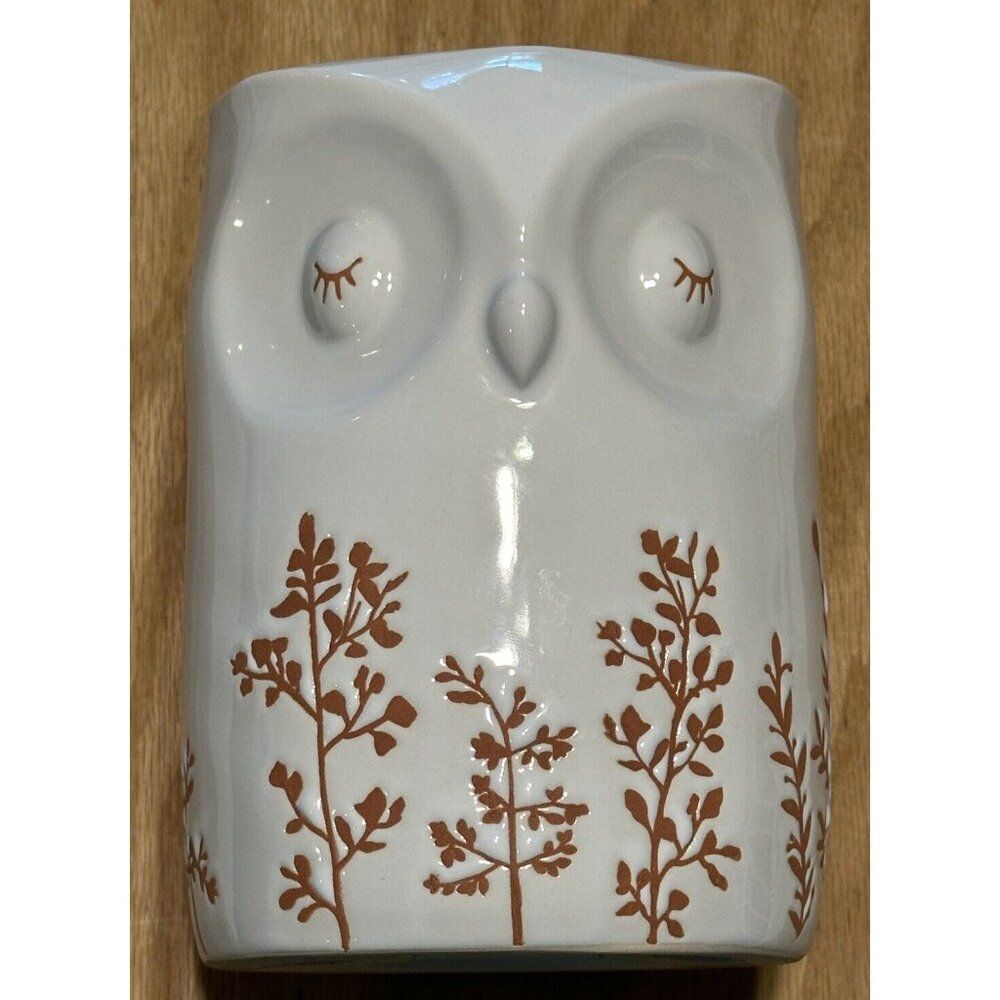 Bath & Body Works Ceramic Owl Candle Holder Brown Leaves